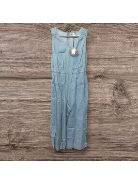 Ava Viv Chambray Wide Leg Jumpsuit Belted Cottagecore Farmers Market Blue